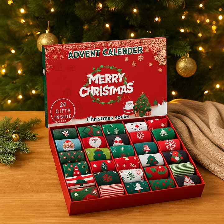 AdventSocks - 24 Tage Wohlfühl-Komfort für Ihr Zuhause: Eleganter Socken-Adventskalender Premium.