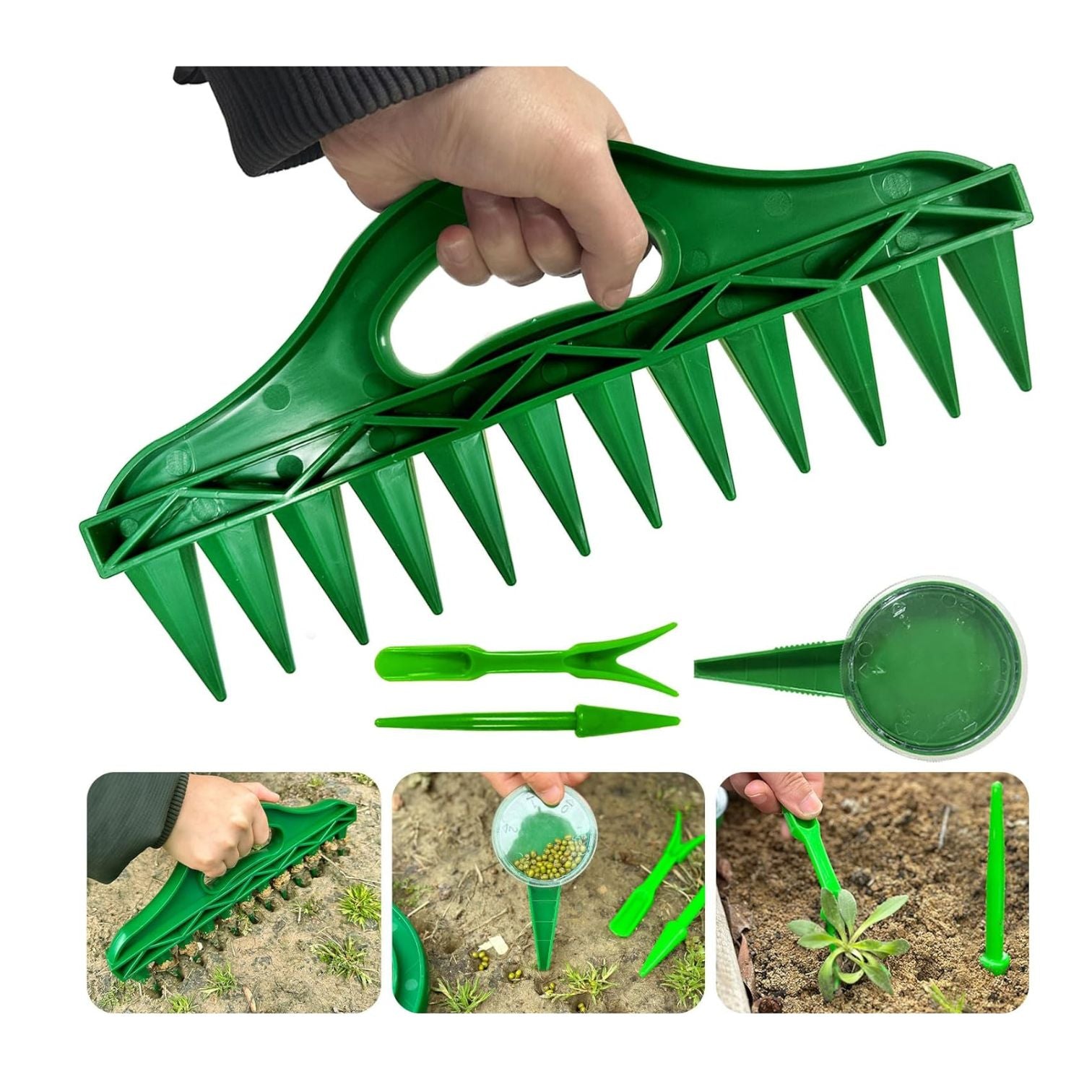 SeedPlanter - Pflanz-Dibber mit 12-Loch-Schablone – Gleichmäßige Saat leicht gemacht