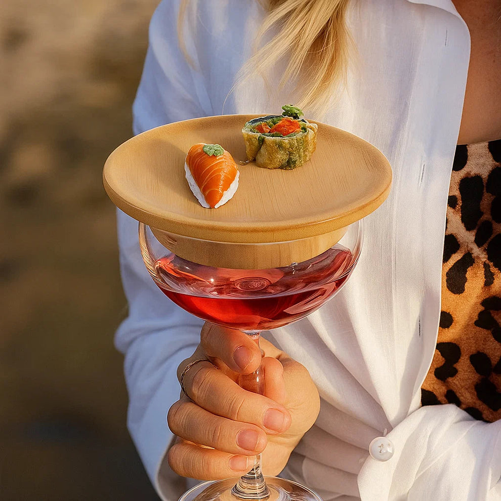 WineGlassPlate - Bambus-Weinglas-Snackhalter — Eleganter Snackhalter für Weinabende
