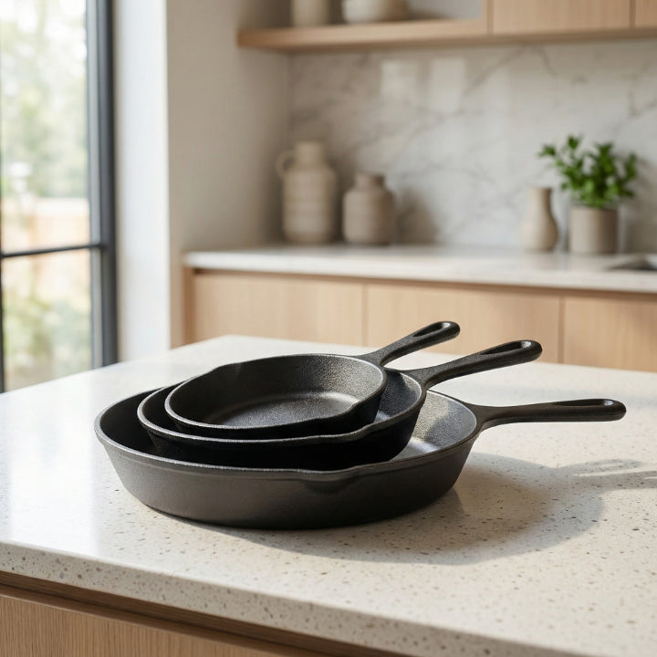 CastIronPans - Gusseisen Pfannen Set (3-teiliges Set)