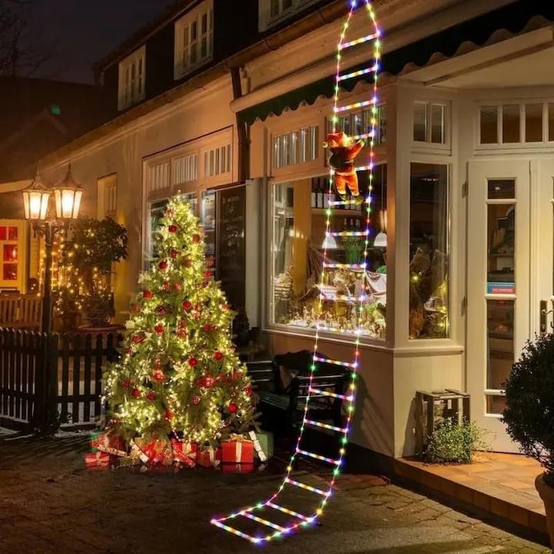 SantaLadder - Kletternder Weihnachtsmann mit LED-Lichterkette – Festliche Deko für Ihr Zuhause