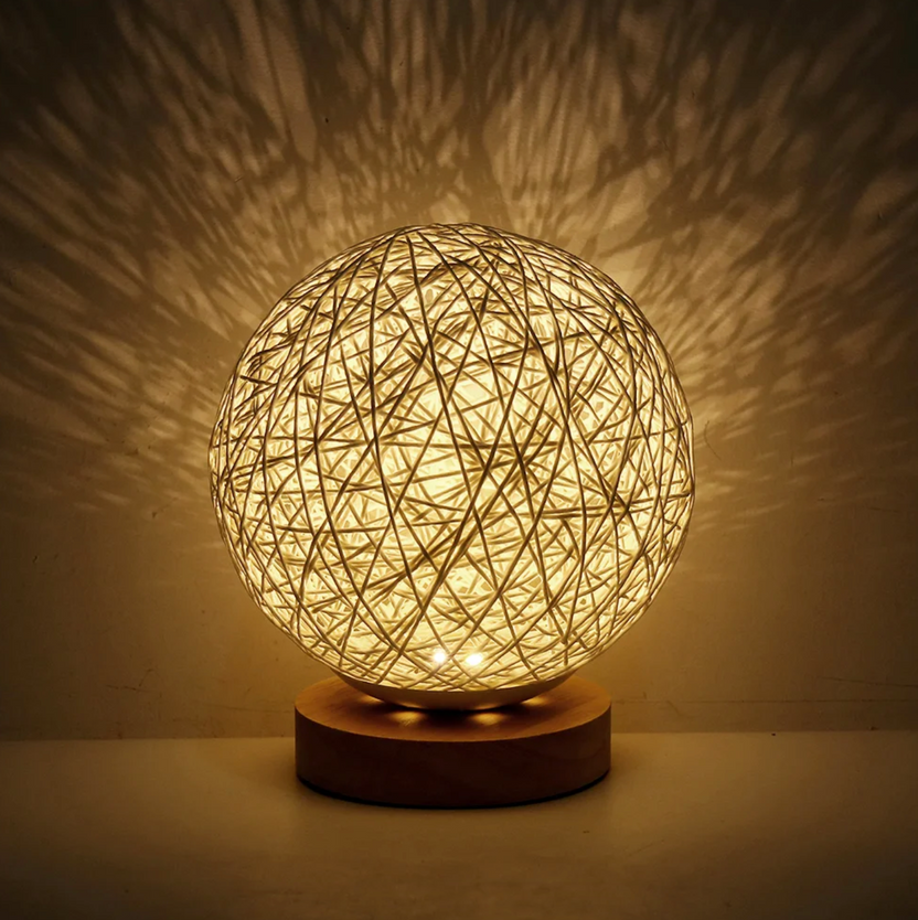 Rotan Ball Lamp - Tischlampe Rattan Kugel 30 cm mit Dimmfunktion