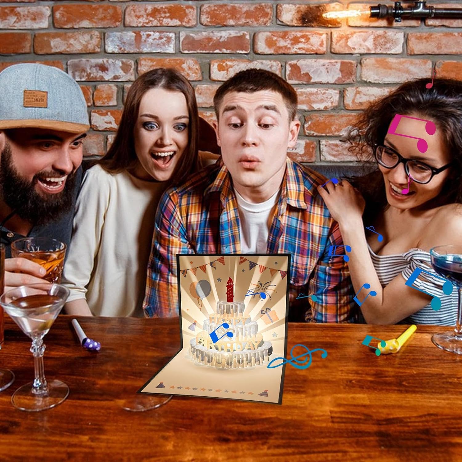 3D Pop-up Geburtstagskarte – handgemachte Grußkarte mit LED-Licht und Musik