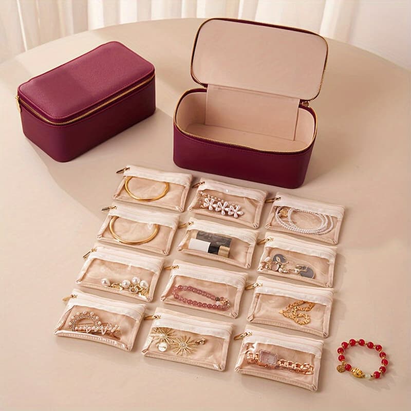 Jewellery Case - Schmuck-Reisebox mit 12 Samtbeuteln – Verknötungsfrei