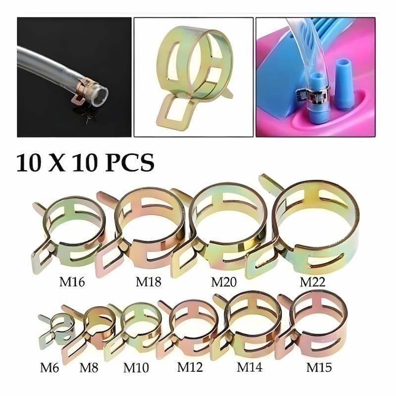 SpringClamp - Set mit 100 elastischen Metallklemmen für Schläuche – Durchmesser 6–22 mm