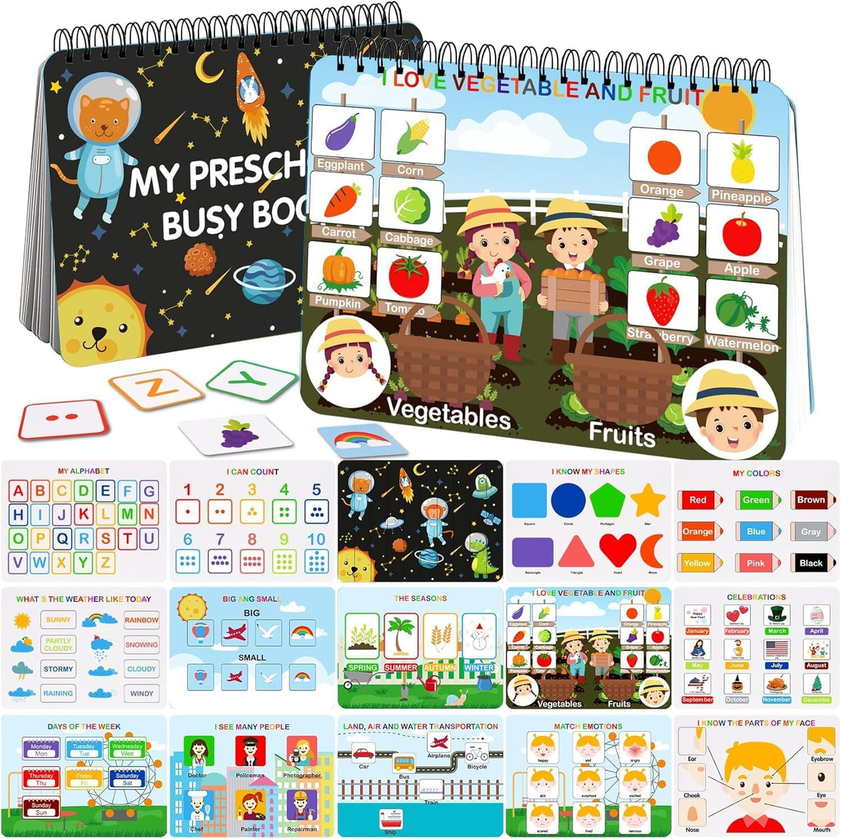 Busy Book - Montessori-Lernbuch | Lernordner für Vorschulkinder mit 30 Themen