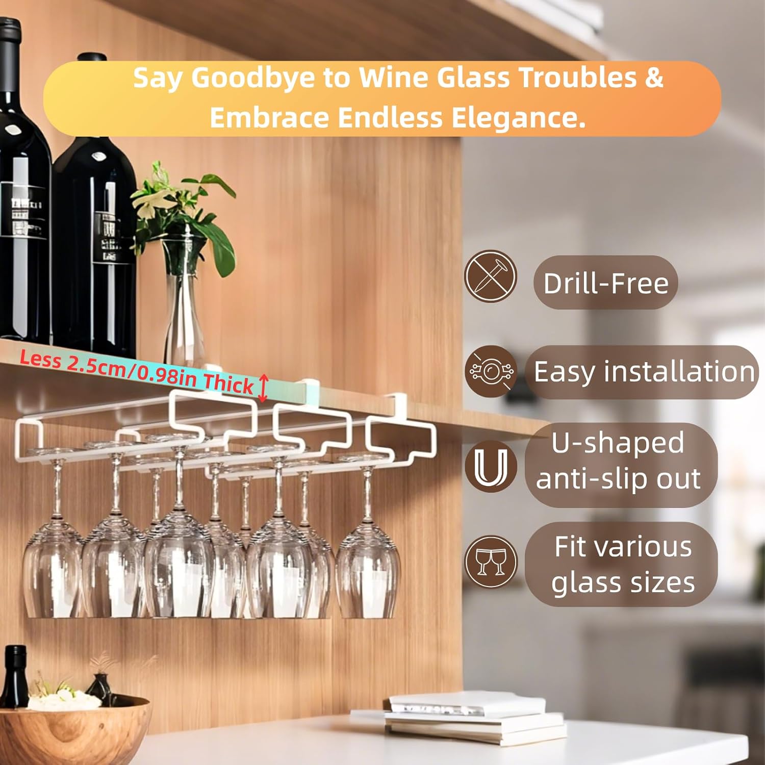 WineGlassRack - Weinglashalter für unter den Schrank – eleganter Stauraum & Schutz für Ihre Gläser