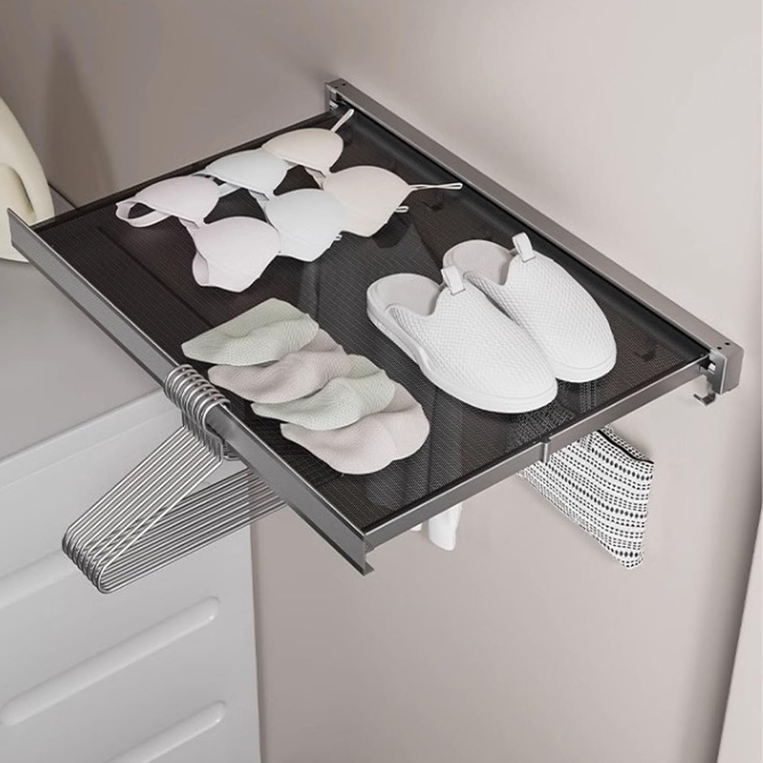 Husamana - Klappbares Wandregal für Wäsche – platzsparend mit doppeltem Trockenraum