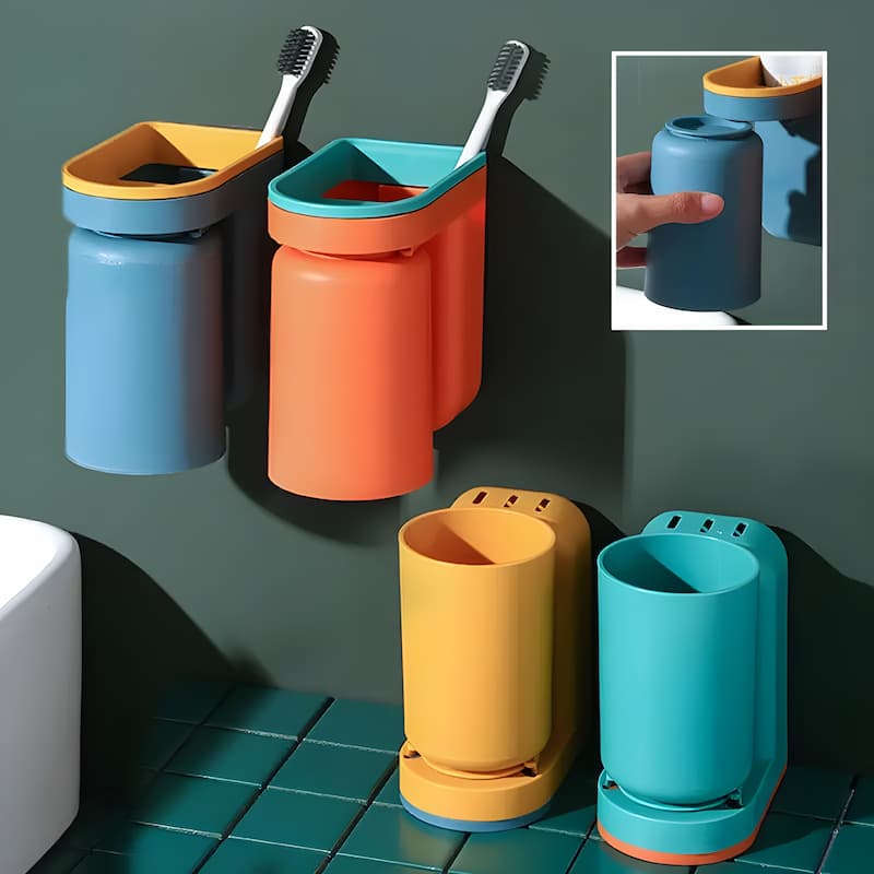 BrushCup - Wand-Klebe-Zahnbürstenhalter – stressfreie & ordentliche Aufbewahrung