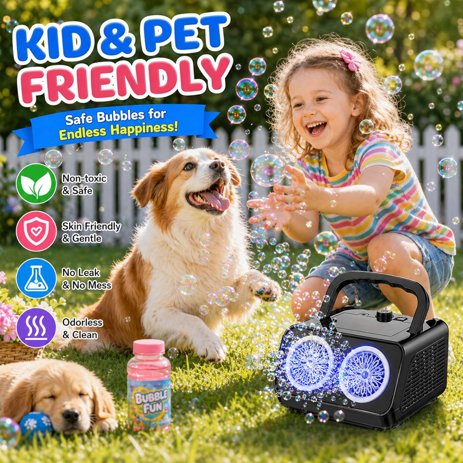 Bubble Blaster - Verzaubern Sie jede Gartenparty mit einem „Bubble Storm“ mit zwei Scheiben