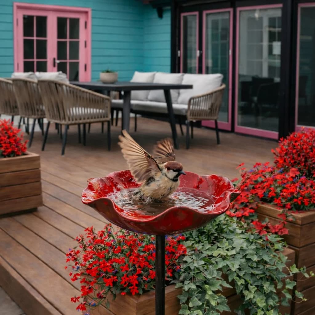 Flower Bath - Blumenförmige Metallskulptur für den Garten, die Vögel und Insekten anzieht