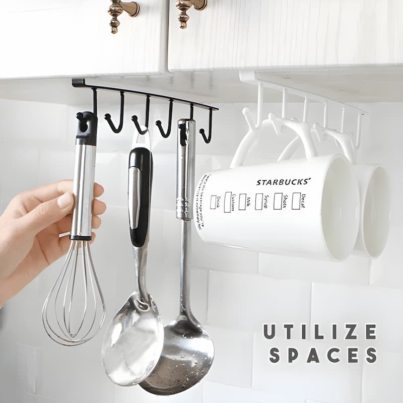 KitchenHooks - Unterbau-Hakenleiste – platzsparende Küchenaufbewahrung mit 6 Haken