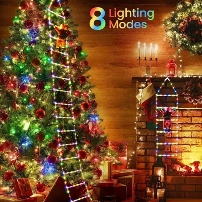 SantaLadder - Kletternder Weihnachtsmann mit LED-Lichterkette – Festliche Deko für Ihr Zuhause