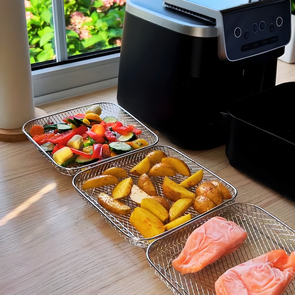 AirTray - Stapelbare Körbe für Heißluftfritteusen