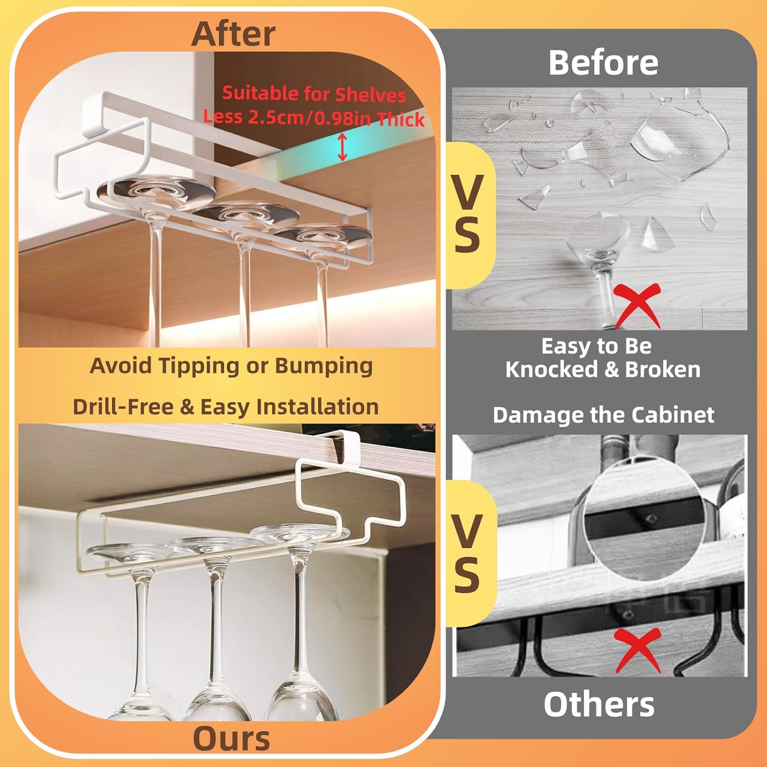 WineGlassRack - Weinglashalter für unter den Schrank – eleganter Stauraum & Schutz für Ihre Gläser