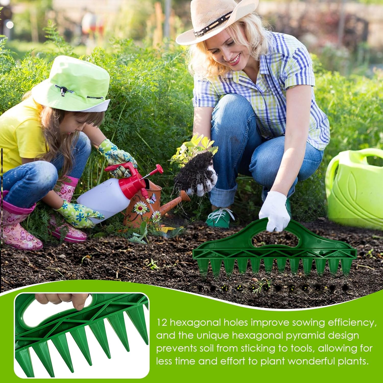 SeedPlanter - Pflanz-Dibber mit 12-Loch-Schablone – Gleichmäßige Saat leicht gemacht