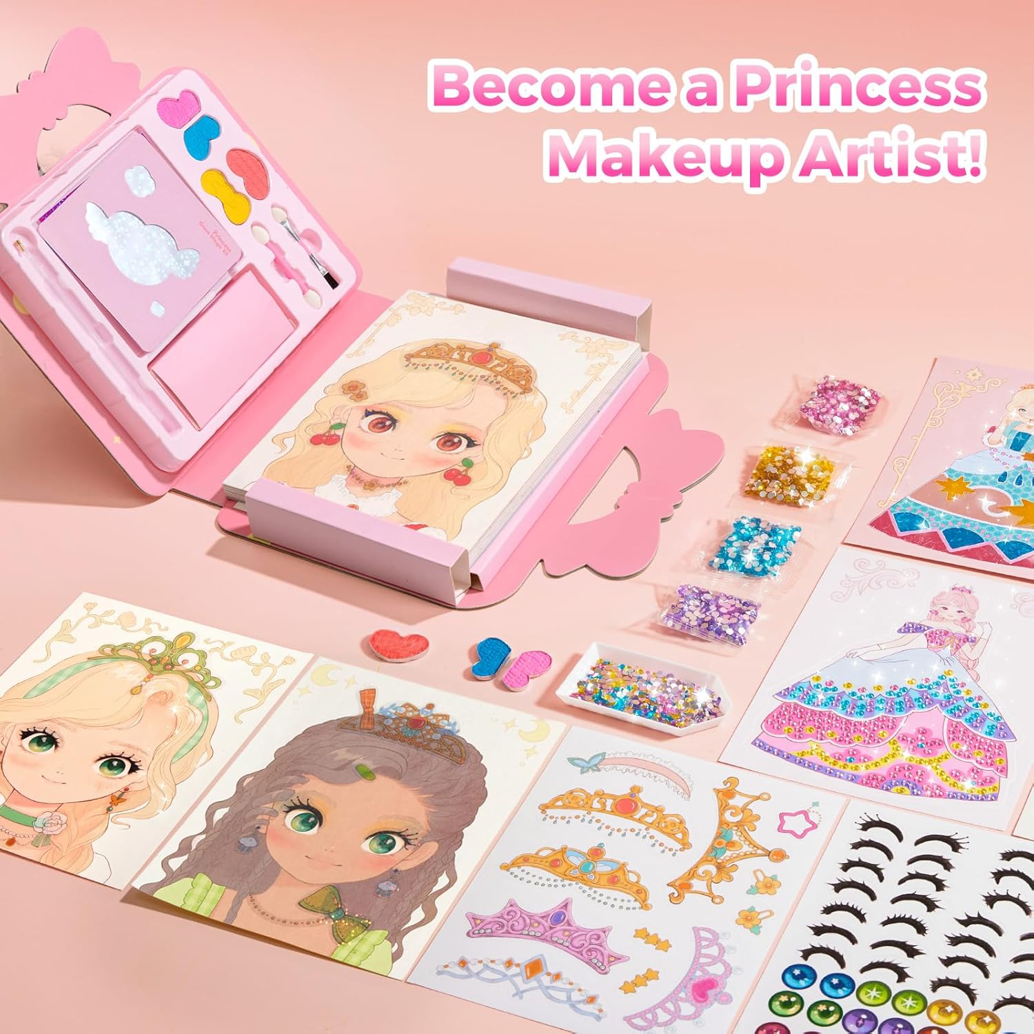 Princess Art Studio - 4-in-1-Prinzessinnen-Kunststudio | Bastelbuch mit Make-up, Schmucksteinen und Folie