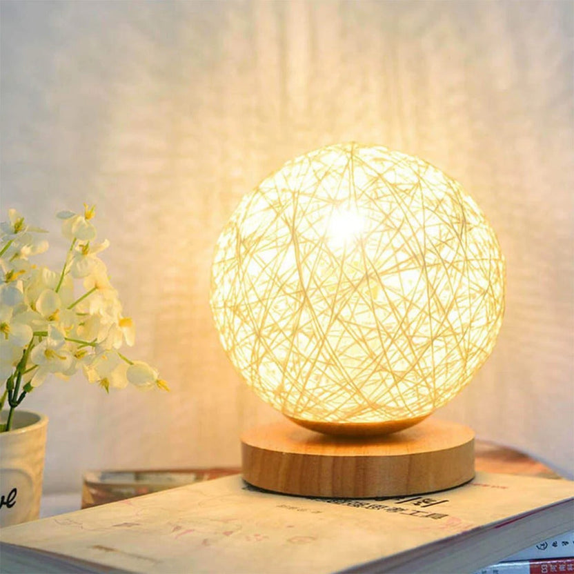 Rotan Ball Lamp - Tischlampe Rattan Kugel 30 cm mit Dimmfunktion