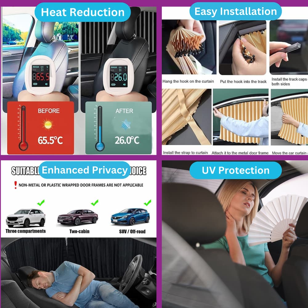 CarCurtain - Universal-Sonnenschutz mit Magneten - Fahren Sie kühl und privat