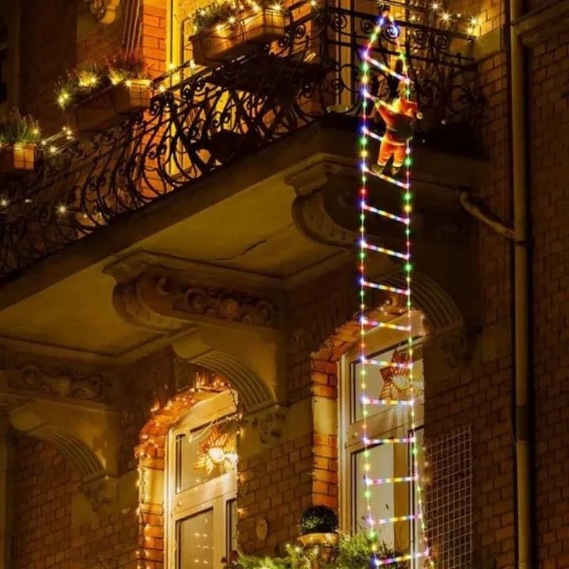 SantaLadder - Kletternder Weihnachtsmann mit LED-Lichterkette – Festliche Deko für Ihr Zuhause