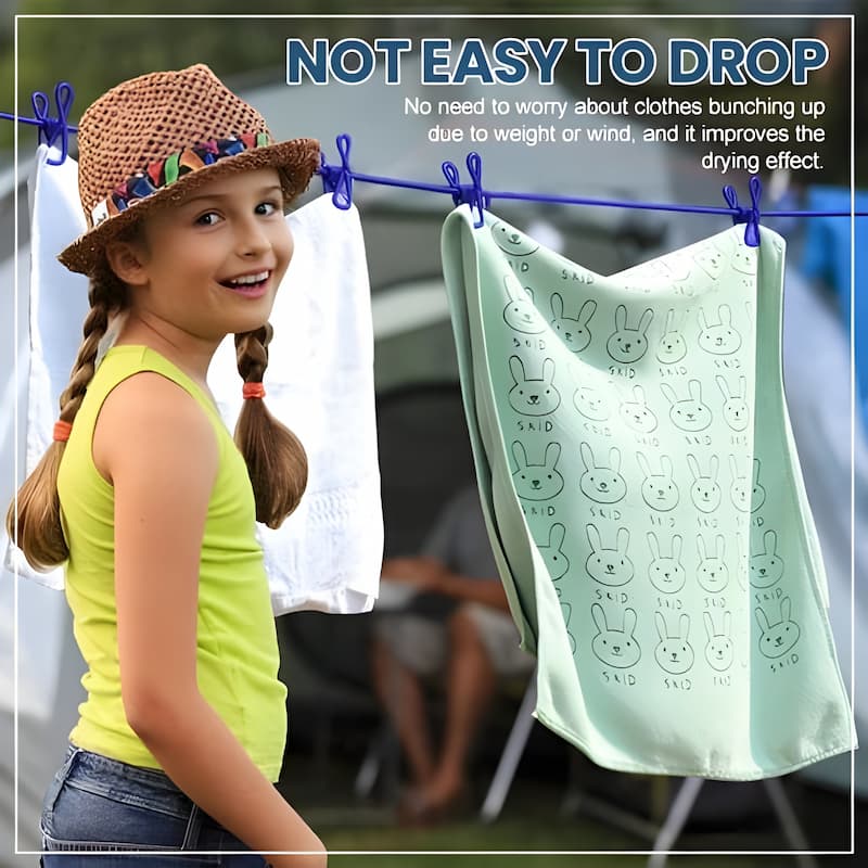 ClipLine - Tragbare Wäscheleine mit Clips – Ideal für Reisen, Camping & Balkon
