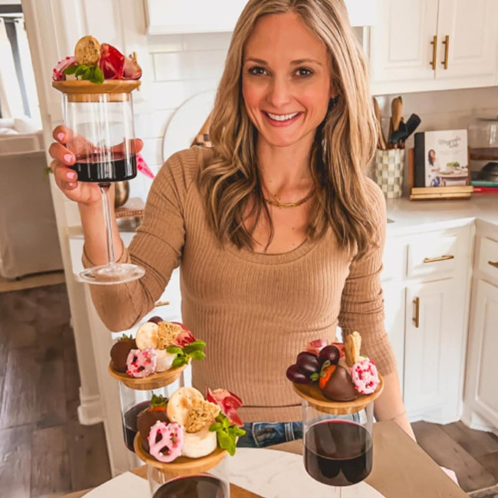 WineGlassPlate - Bambus-Weinglas-Snackhalter — Eleganter Snackhalter für Weinabende