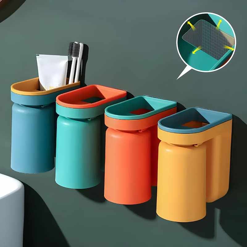 BrushCup - Wand-Klebe-Zahnbürstenhalter – stressfreie & ordentliche Aufbewahrung