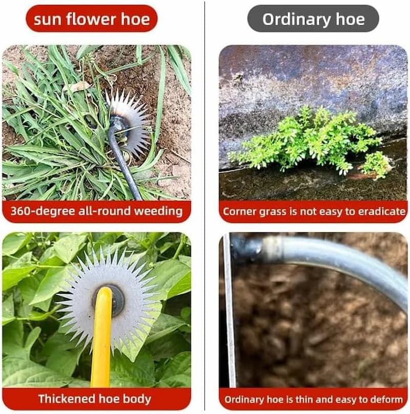 SunnyRake - Sonnenblumenhacke mit Holzgriff – Mühelose Unkrautentfernung