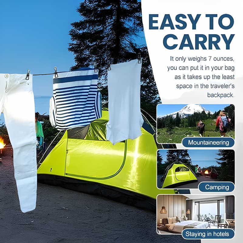 ClipLine - Tragbare Wäscheleine mit Clips – Ideal für Reisen, Camping & Balkon