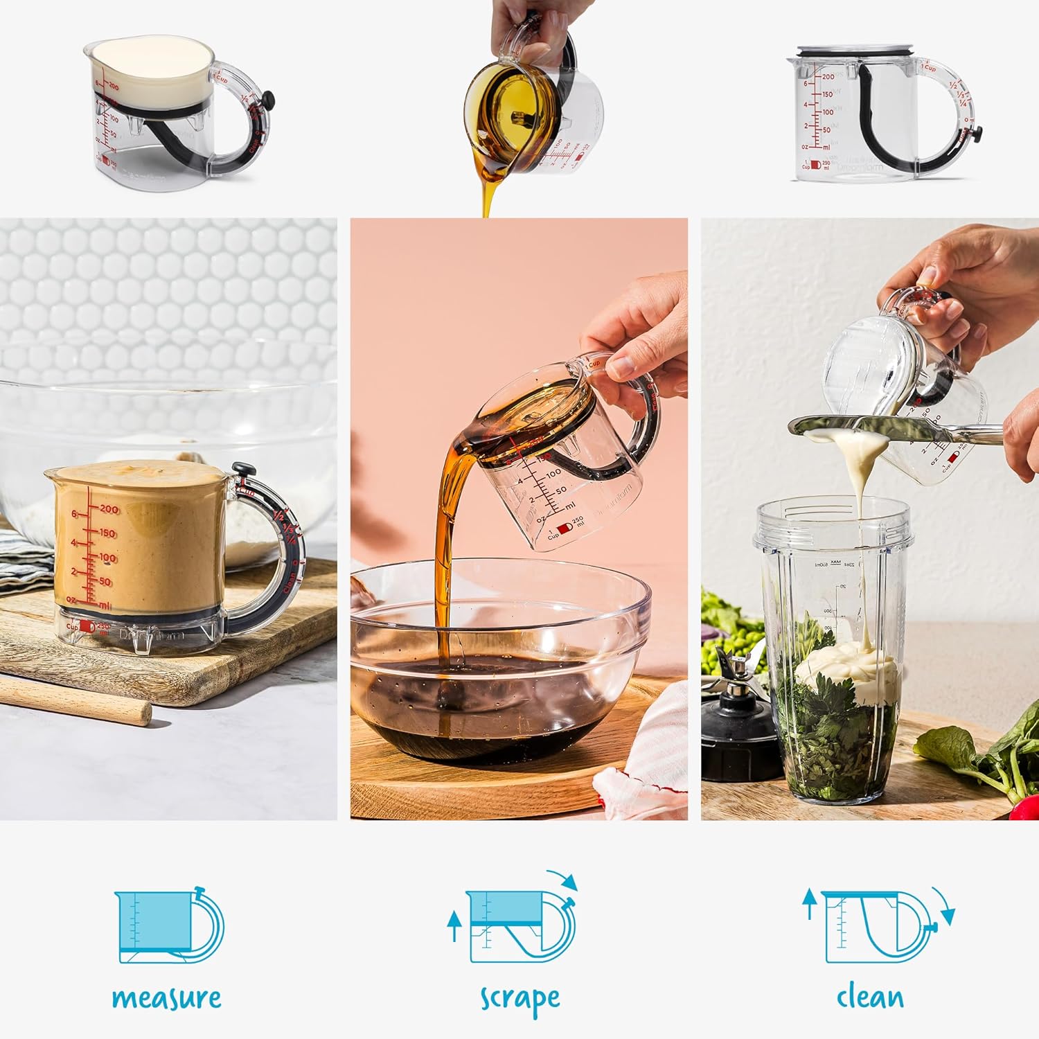MultiCup - Messbecher mit verstellbarem Boden — 1 Cup bis ¼ Cup in einem