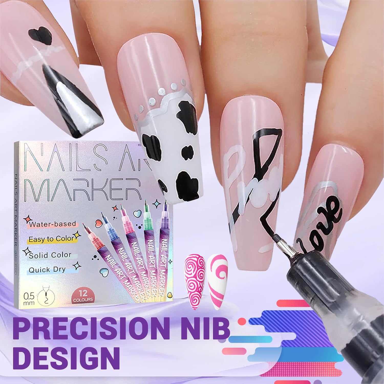 NailArt - 12 Farben Nagelkunst-Stifte — Acryl-Nageldesign-Set mit feiner Spitze