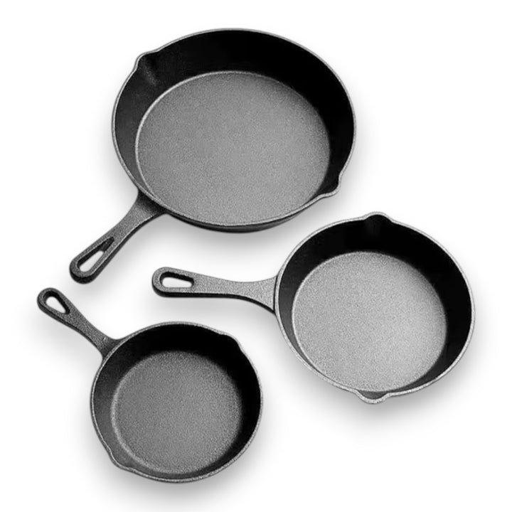 CastIronPans - Gusseisen Pfannen Set (3-teiliges Set)