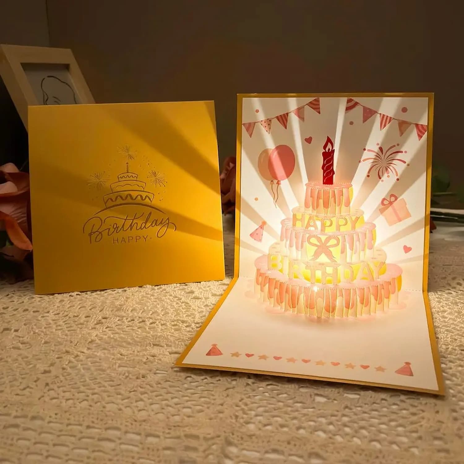 3D Pop-up Geburtstagskarte – handgemachte Grußkarte mit LED-Licht und Musik