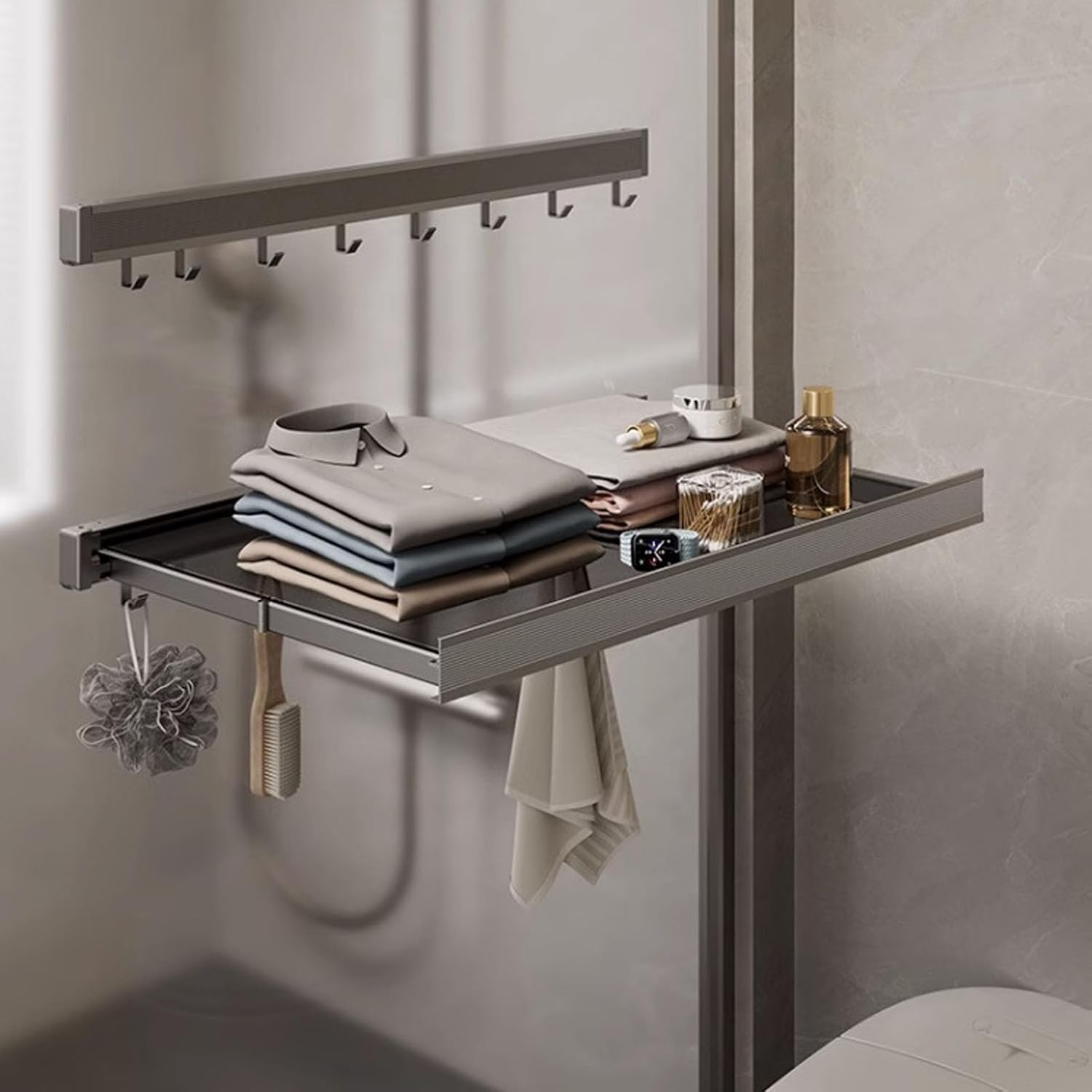 Husamana - Klappbares Wandregal für Wäsche – platzsparend mit doppeltem Trockenraum