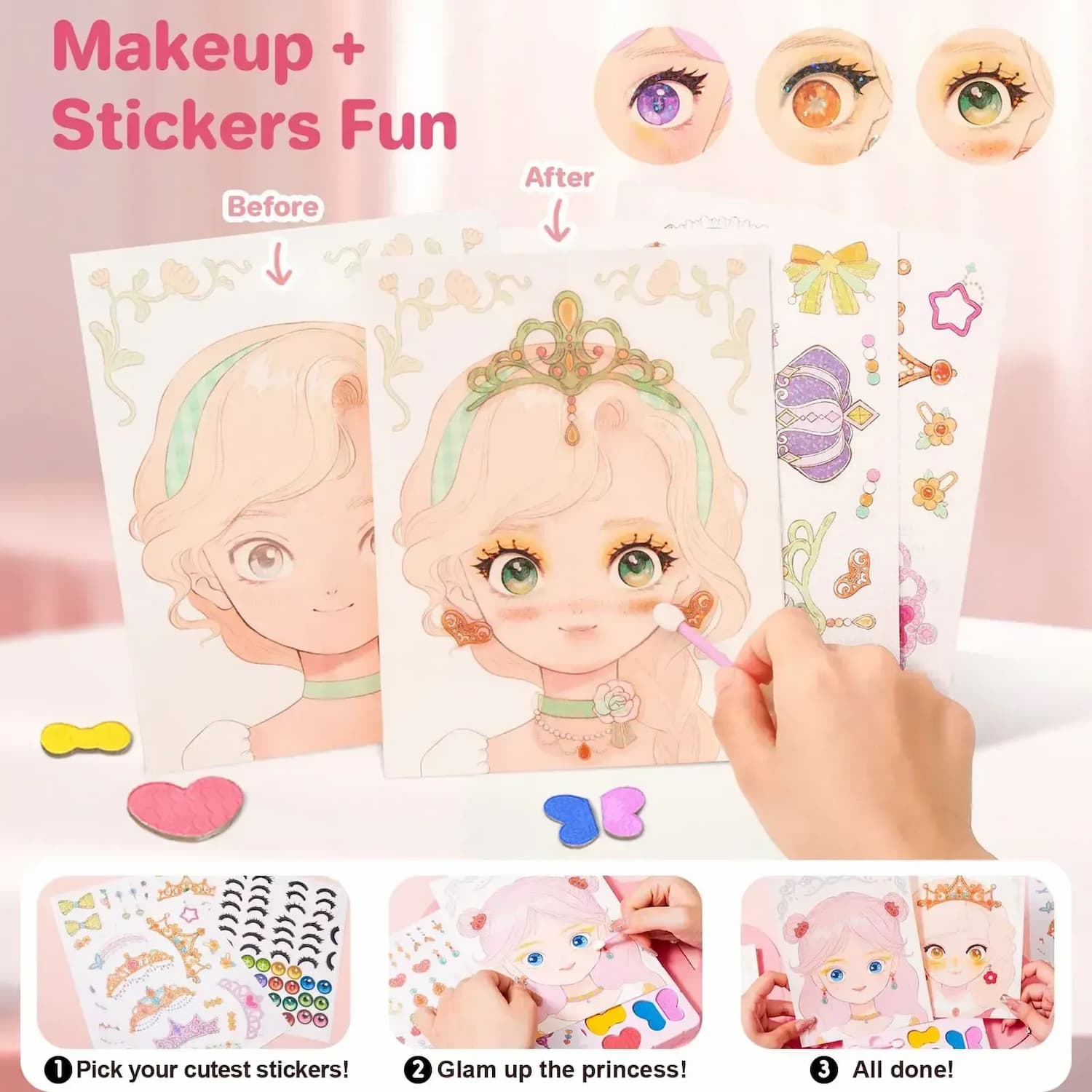 Princess Art Studio - 4-in-1-Prinzessinnen-Kunststudio | Bastelbuch mit Make-up, Schmucksteinen und Folie