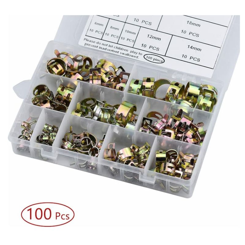 SpringClamp - Set mit 100 elastischen Metallklemmen für Schläuche – Durchmesser 6–22 mm