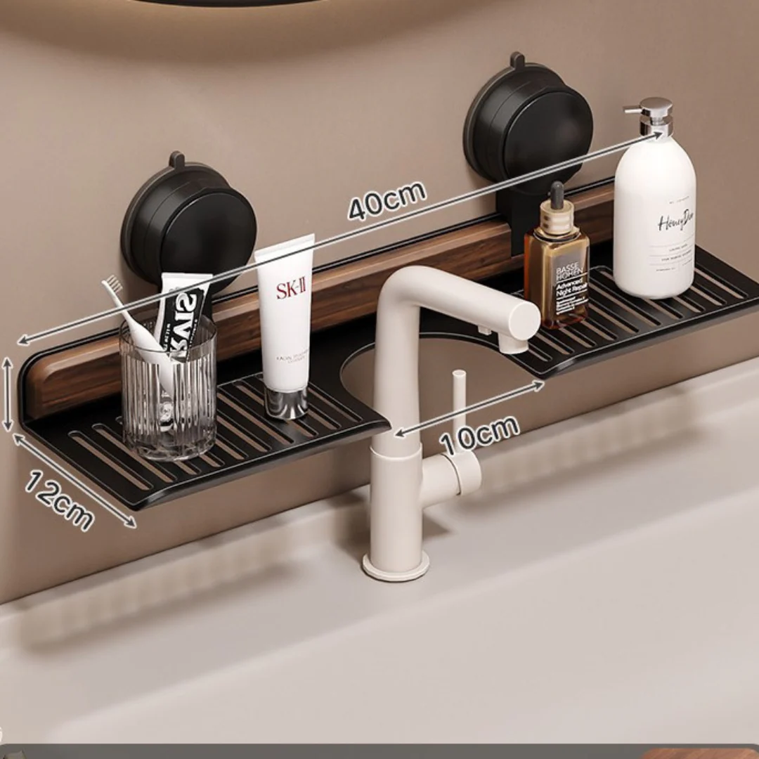 WallRack - Wandregal mit Walnuss-Design und starker Saughalterung – Bohrfreie Aufbewahrung für Bad & Küche