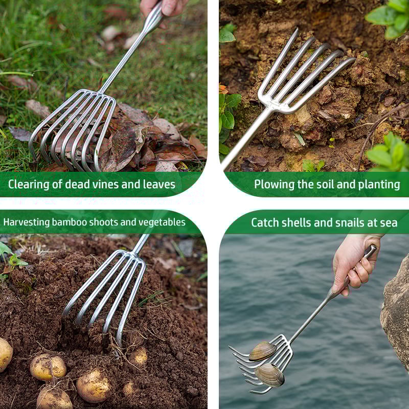 GardenClaw - Gartenrechen aus Edelstahl — Stabiler Handrechen mit rutschfestem Griff