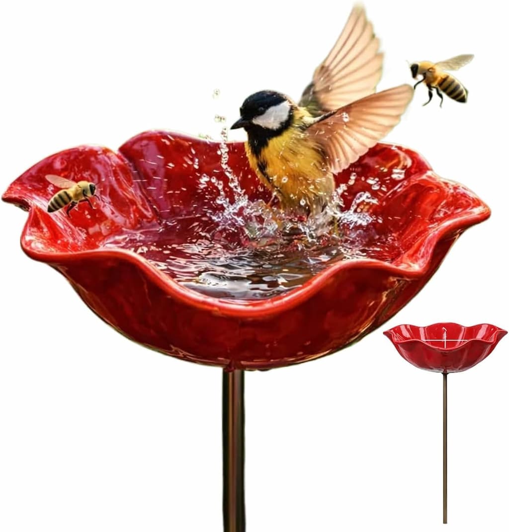 Flower Bath - Blumenförmige Metallskulptur für den Garten, die Vögel und Insekten anzieht