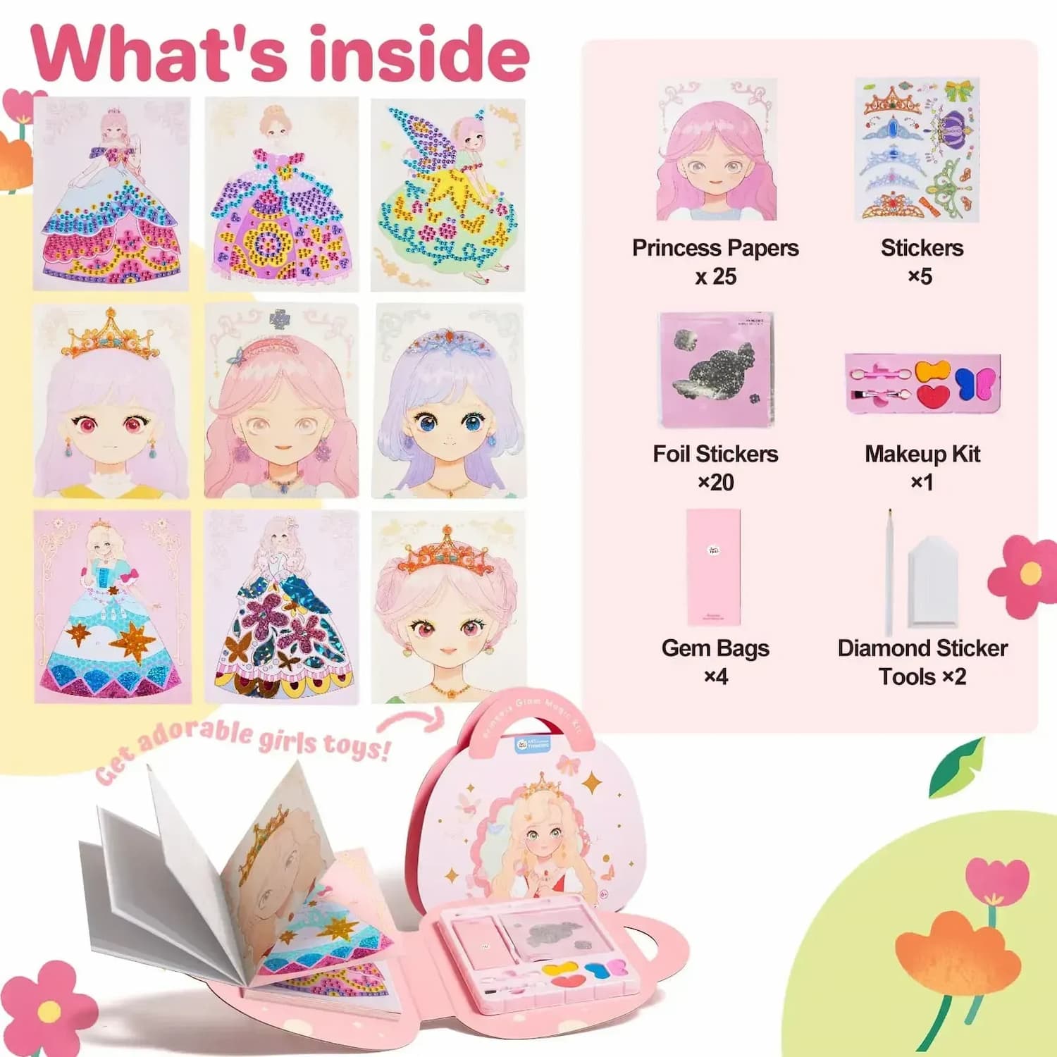 Princess Art Studio - 4-in-1-Prinzessinnen-Kunststudio | Bastelbuch mit Make-up, Schmucksteinen und Folie