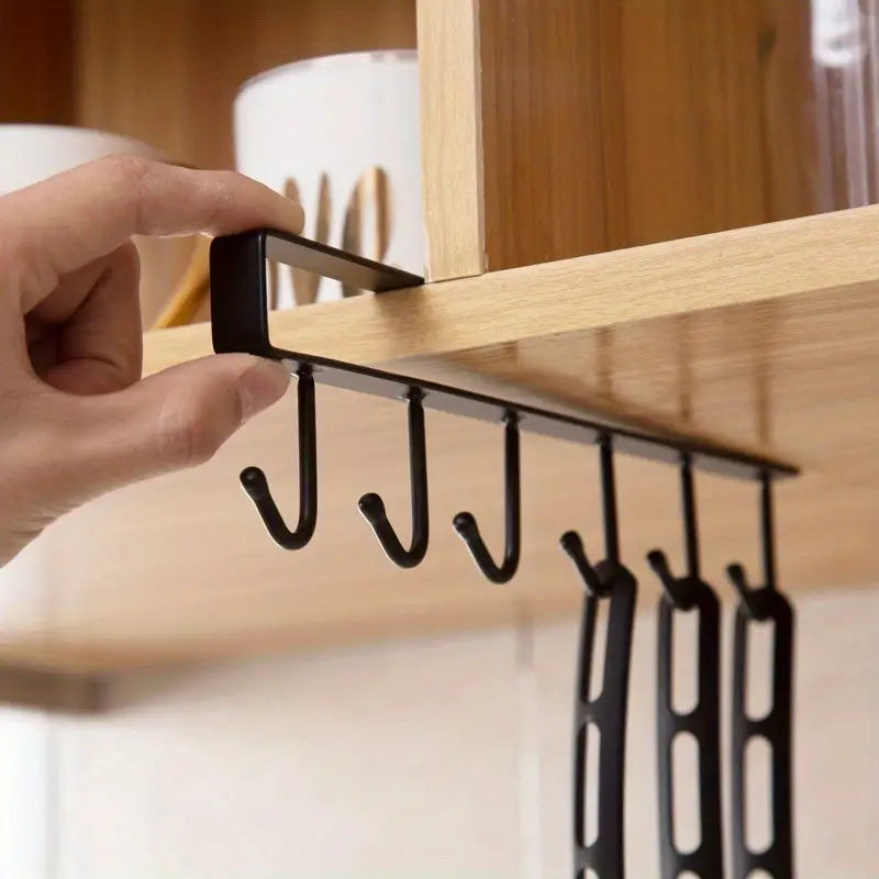 KitchenHooks - Unterbau-Hakenleiste – platzsparende Küchenaufbewahrung mit 6 Haken