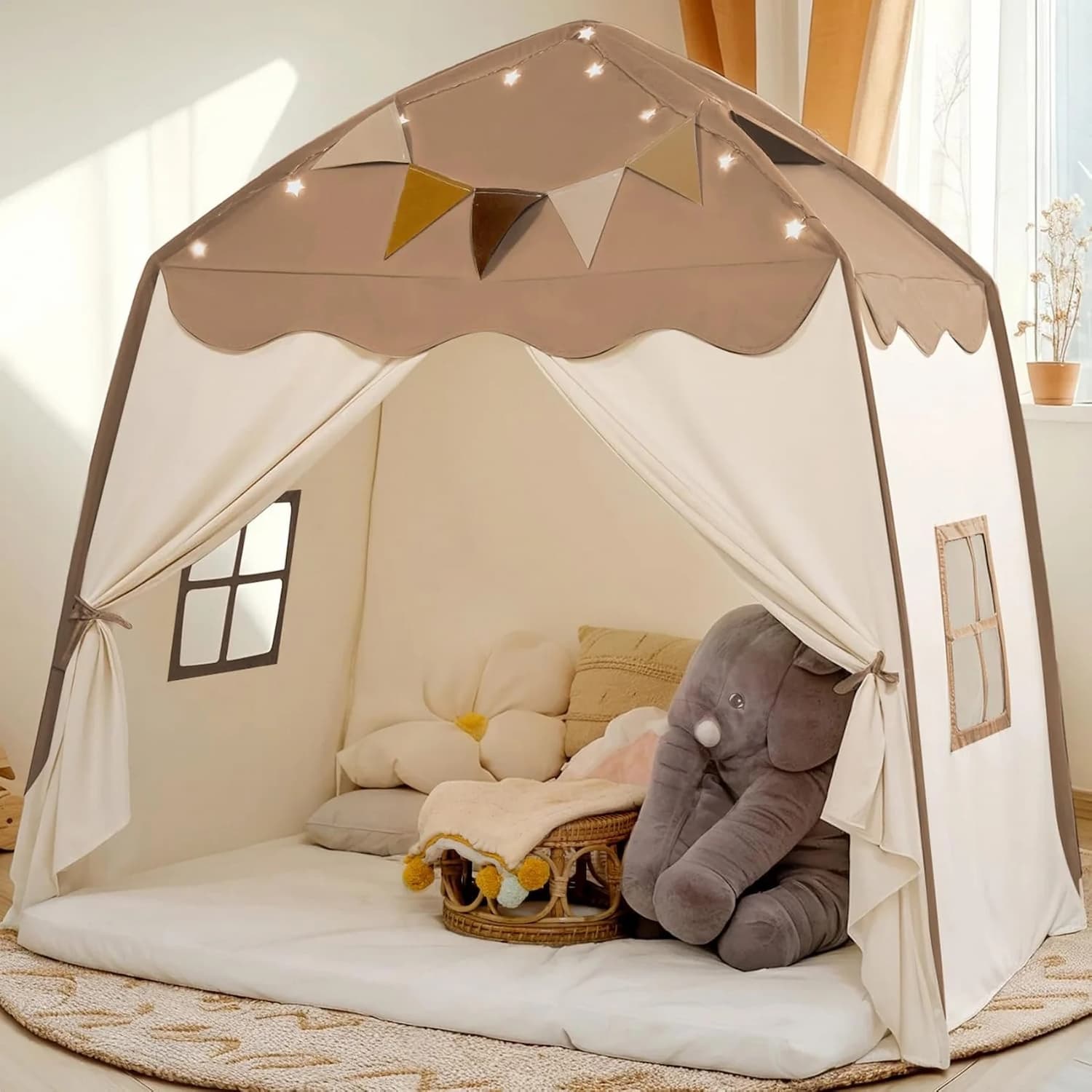 Kids Play Tent - Spielzelt mit Sternenlichtern und Fähnchen