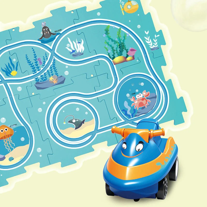 PuzzleTrack - Lernpuzzle-Rennbahn mit Elektrofahrzeugen