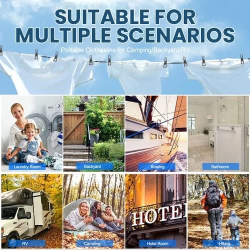 PortaLine - Tragbare Wäscheleine mit Klammern für Camping und Garten - Frest
