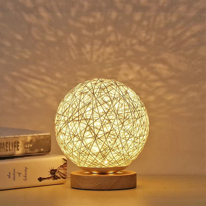 Rotan Ball Lamp - Tischlampe Rattan Kugel 30 cm mit Dimmfunktion