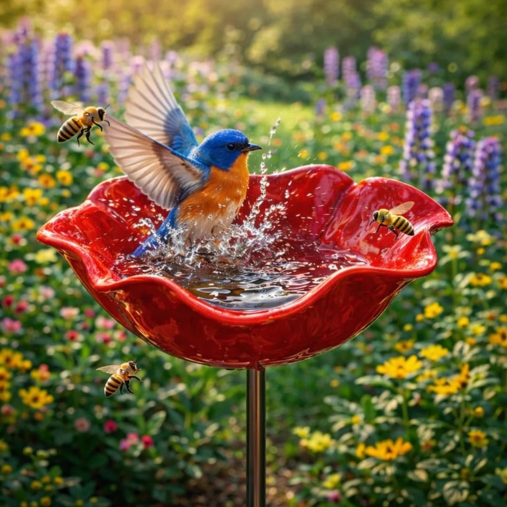Flower Bath - Blumenförmige Metallskulptur für den Garten, die Vögel und Insekten anzieht