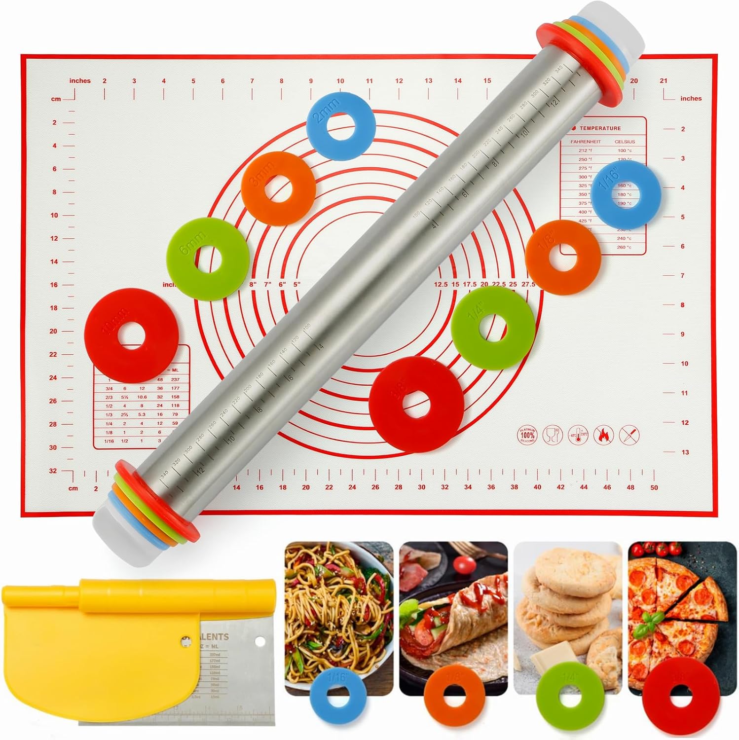 Adjustable Roller Pin - Rollstangenset mit einstellbarer Stärke und Silikon-Backmatte