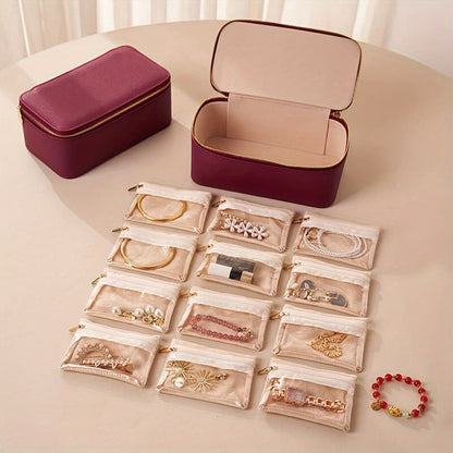 Jewellery Case - Schmuck-Reisebox mit 12 Samtbeuteln – Verknötungsfrei