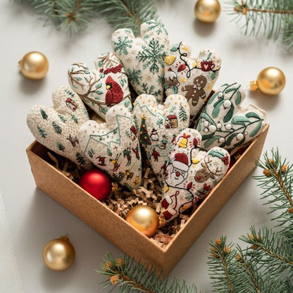 EmbroideryHeart - DIY-Weiachtsherz-Stickerei-Set – Kreativehn Aktivität vor Weihnachten [8er Set]