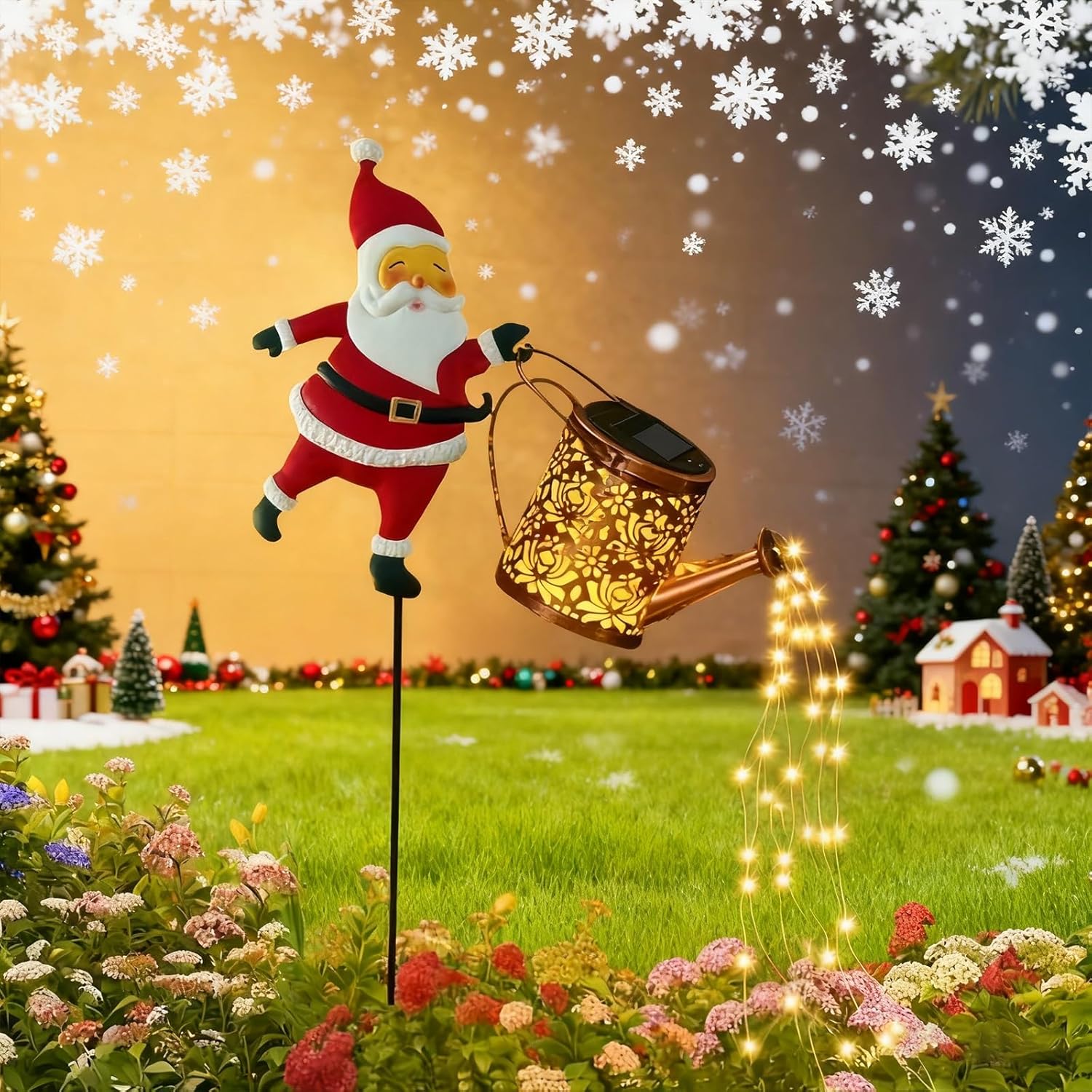 SolarSanta - Solar-Weihnachtsmann mit Lichterkette — Herzerwärmende LED-Lichterkaskade